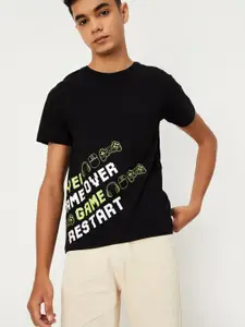 max Boys Typography Printed Round Neck Cotton T-Shirt