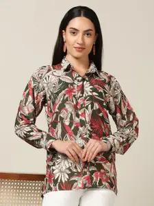 FASHION DREAM Women Modern Spread Collar Floral Printed Formal Shirt