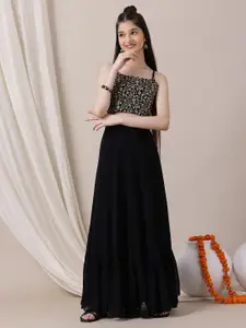 Inddus Girls Embroidered Sequinned Ready to Wear Lehenga &