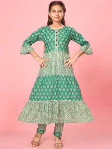 BAESD Girls Paisley Printed Cotton A-Line Tiered Kurta