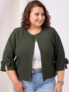 RACHNA Self Design Textured Round Neck Front Open Shrug With Bow Detailing