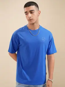 HIGHLANDER Men Solid Round Neck Cotton Oversized Sports T-Shirt