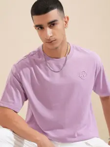 HIGHLANDER Men Solid Round Neck Cotton Oversized Sports T-Shirt