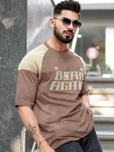 Maniac Men Typography Printed Round Neck Cotton Oversized T-Shirt