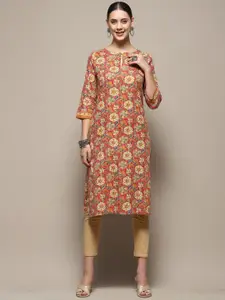 Biba Floral Printed Keyhole Neck Straight Cotton Kurta