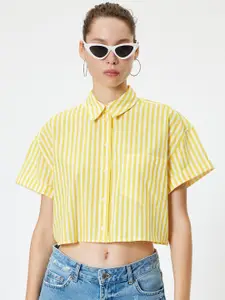 Koton Women Spread Collar Vertical Striped Cotton Casual Shirt