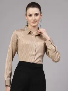 Style Quotient Women Smart Spread Collar Striped Satin Casual Shirt