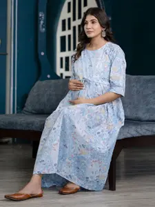 Nayo Women Floral Print Maternity Maxi Dress