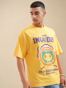 HIGHLANDER Men Graphic Printed Round Neck Cotton Oversized T-Shirt
