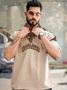 Maniac Men Solid Polo Collar Cotton Oversized T-Shirt