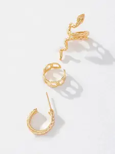 KRENOZ Pack Of 3 Gold-Plated Classic Ear Cuff Earrings