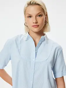 Koton Women Mandarin Collar Solid Cotton Casual Shirt