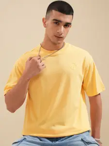 HIGHLANDER Men Solid Round Neck Cotton Oversized Sports T-Shirt