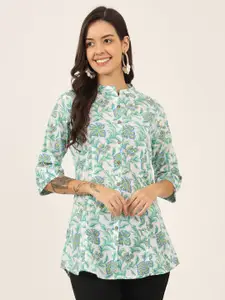 KALINI Women Floral Printed Mandarin Collar Cotton Top