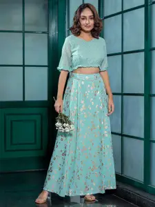 AKS Couture Foil Print Ready to Wear Lehenga & Blouse With Dupatta