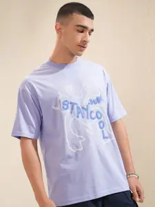 HIGHLANDER Men Typography Printed Round Neck Cotton Oversized T-Shirt