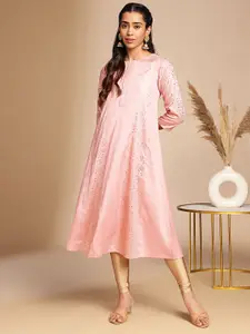Janasya Foil Print Panelled Kurta