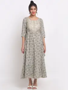 KALINI Abstract Printed Fit and Flare Ethnic Dress
