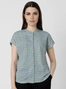 Van Heusen Woman Women Band Collar Micro Ditsy Printed Formal Shirt