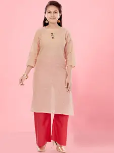BAESD Girls Geometric Embroidered Cotton Straight Kurta