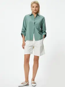 Koton Women Spread Collar Solid Cotton Casual Shirt