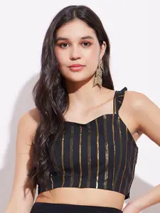 Pink Fort Striped Shoulder-Straps Bralette Crop Top