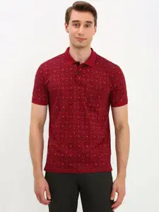 Allen Solly Men Self Design Polo Collar Cotton T-Shirt