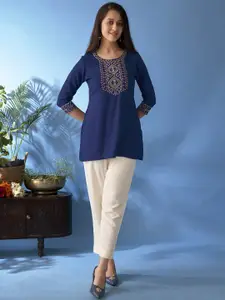 Anouk Floral Yoke Design Round Neck A-Line Short Kurti