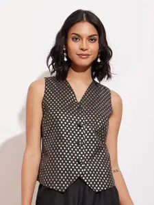 Pink Fort Geometric Print Shirt Style Top