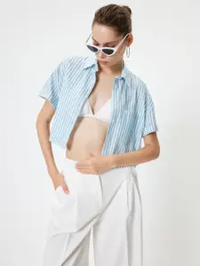 Koton Women Spread Collar Vertical Striped Cotton Casual Shirt