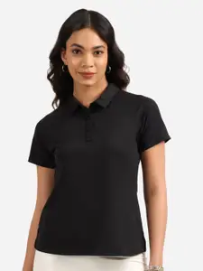 Blissclub Women Polo Collar Applique T-shirt