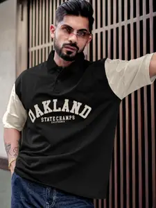 Maniac Men Typography Printed Polo Collar Cotton Oversized T-Shirt