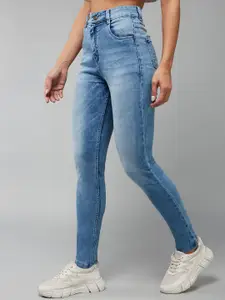 DOLCE CRUDO Women Slim Fit High-Rise Low Distress Heavy Fade Stretchable Jeans