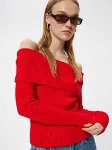 Koton Women Ribbed Off-Shoulder Regular Sweaters