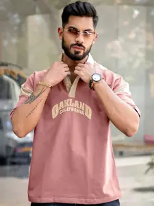 Maniac Men Typography Printed Polo Collar Cotton Oversized T-Shirt