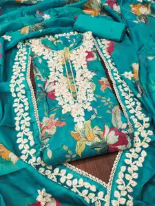 Maroosh Floral Embroidered Beads and Stones Organza Unstitched Dress Material