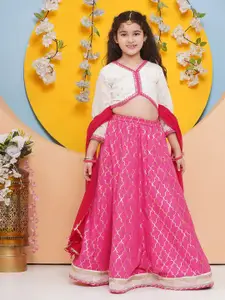 Bitiya by Bhama Girls Floral Embroidered Ready to Wear Cotton Lehenga & Blouse & Dupatta