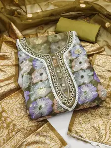 ASISA Floral Printed Beads and Stones Organza Unstitched Dress Material