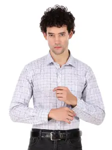 DESIGN UP Men Comfort Spread Collar Windowpane Checked Cotton Slim Fit Formal Shirt