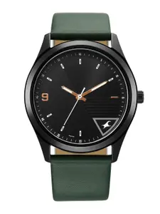Fastrack Men Brass Dial & Leather Straps Analogue Watch 3317NL01