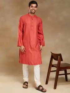 Fabindia Slim Fit Striped Band Collar Pintucks Straight Kurta