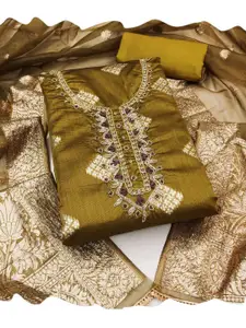 ASISA Ethnic Motifs Embroidered Beads and Stones Banarasi Silk Unstitched Dress Material