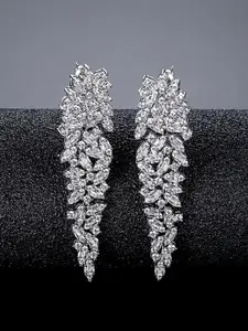 Peora Silver Plated Cubic Zirconia Contemporary Drop Earrings