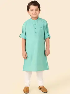 Fabindia Boys Striped Band Collar Cotton Straight Kurta