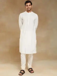 Fabindia Striped Band Collar Slim Fit Straight Kurta