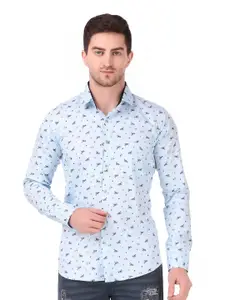 DESIGN UP Men Classic Spread Collar Floral Printed Cotton Slim Fit Formal Shirt