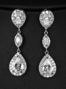 Peora Silver-Plated Cubic Zirconia Studded Drop Earrings