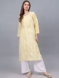 Seva Chikan Ethnic Motifs Embroidered Chikankari Straight Kurta