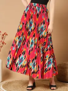 OTABU Women Abstract Accordian Pleats A-line Maxi Skirts