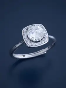 Kushal's Fashion Jewellery Sterling Silver Rhodium-Plated Cubic Zirconia Finger Ring